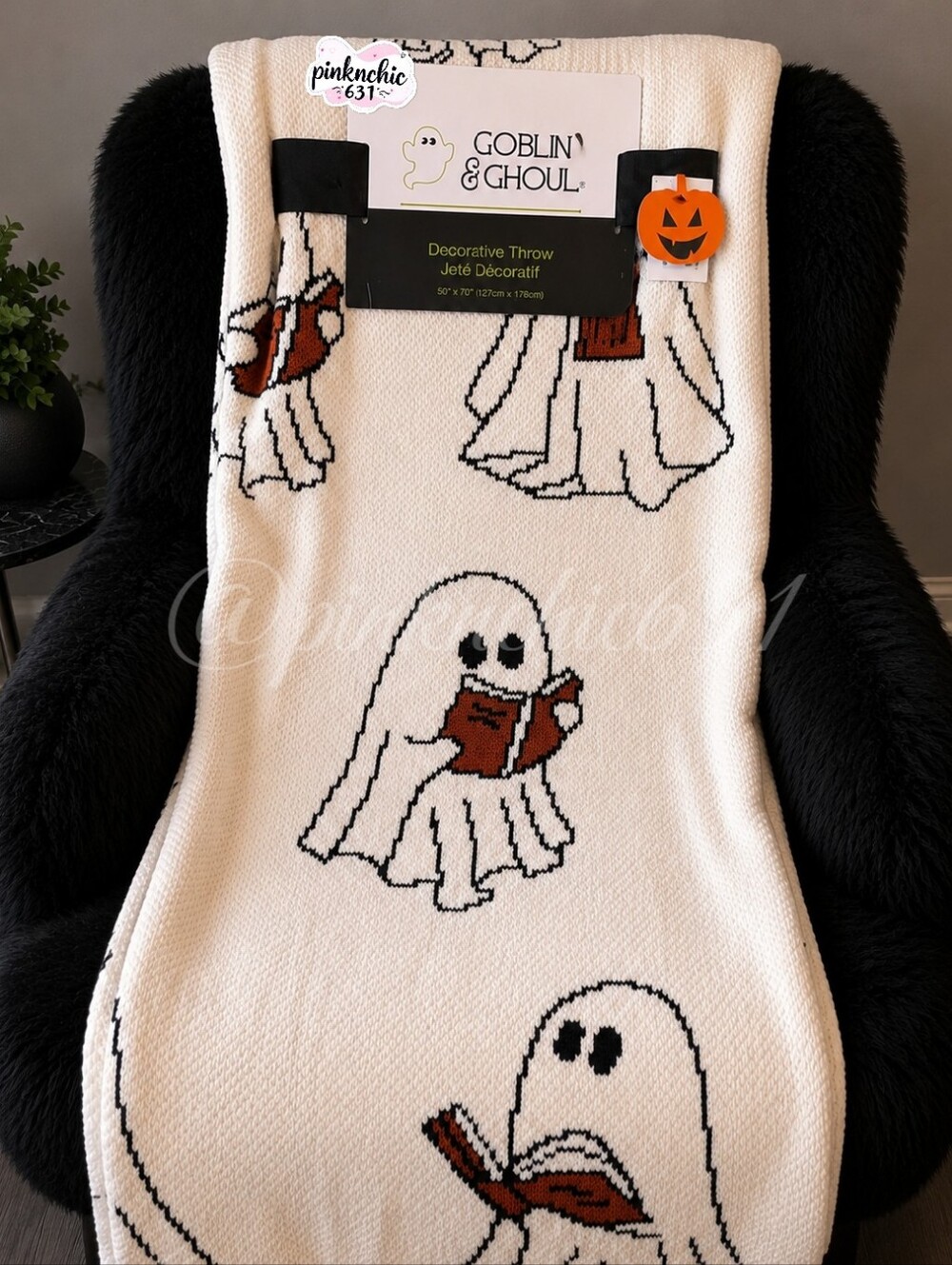Viral Goblin & Ghoul Ghost Reading Book Knit Halloween Throw Blanket